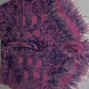 Bluish purplish distressed Denon shorts from Fashion Nova